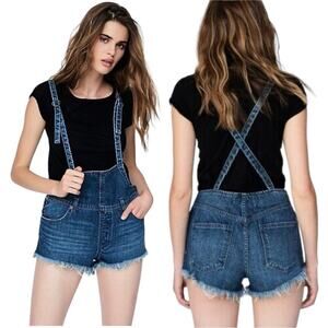 Free People Shorts Strappy Shortalls Ocean Blue Size 24 Pinafore Suspenders